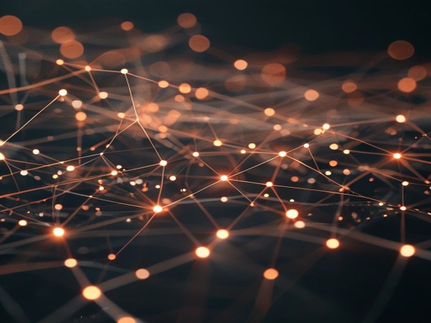 Illustration of neural connections and brain pathways on a dark background with glowing nodes
